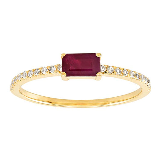 خاتم من الذهب الأصفر عيار 14 قيراط مرصع بالياقوت والألماس